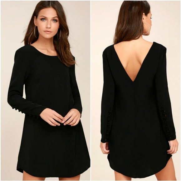 Lulus Dresses & Skirts - Lulu's Upbeat Chic Black Long Sleeve Shift Dress Size Small
